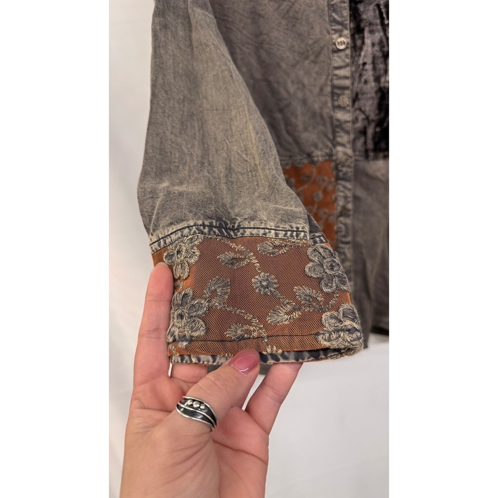 Women’s Boho Patchwork Button Front Shirt XL Velvet Artsy Parsley‎ & Sage - Picture 2 of 10